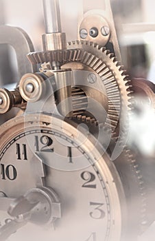 Clockwork Background. Close-up Of Old Clock Watch Mechanism