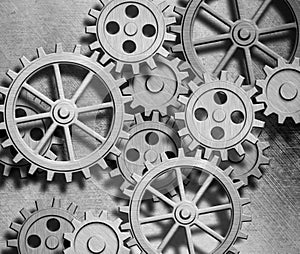 Clockwork gears and cogs metal background