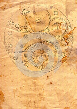 Clockwork mechanism on grunge paper
