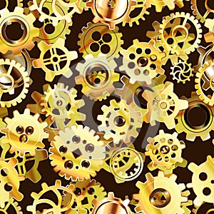 Clockwork mechanism seamless pattern with golden steampunk cogwheels