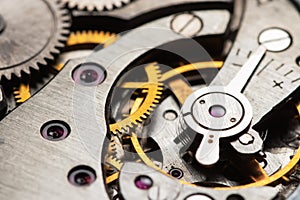 Clockwork swiss vintage watch close up macro