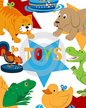 Clockwork toys with key vector illustration. Mechanic toyshop poster for baby toys with mechanism for kids. Animal clock photo