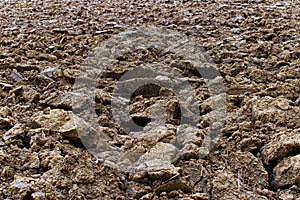 Clods of plowed land on an agricultural field. Bologna, Italy.