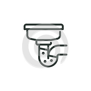 Clogged Kitchen Sink Thin Outline Icon, Blocked Water Pipe. Such Line Sign as Drain Repair or Plumbing Service, Drain photo