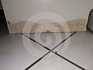 Clogged sewage drain pipe, causing a damage