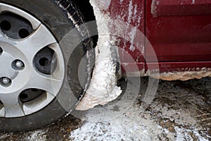 Clogged with Snow and Ice Wheel Well Liner