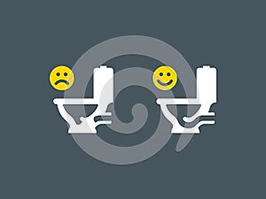 Clogged and unclogged toilet symbol