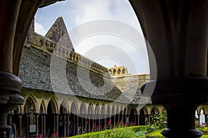 Cloister of abbey Mont Saint Michel, Normandy, France