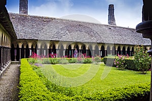 Cloister of abbey Mont Saint Michel, Normandy, France