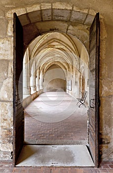 Cloister of the ancient church of Brou photo