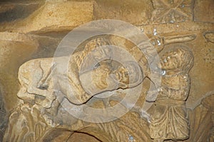 Cloister of the Benedictine monastery in the Cathedral of Monreale in Sicily. General view and details of the columns and capitals