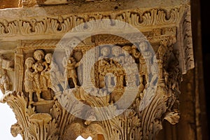 Cloister of the Benedictine monastery in the Cathedral of Monreale in Sicily. General view and details of the columns and capitals