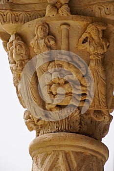 Cloister of the Benedictine monastery in the Cathedral of Monreale in Sicily. General view and details of the columns and capitals