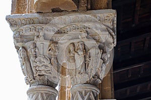 Cloister of the Benedictine monastery in the Cathedral of Monreale in Sicily. General view and details of the columns and capitals