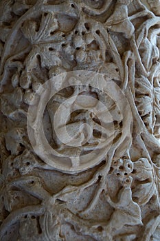 Cloister of the Benedictine monastery in the Cathedral of Monreale in Sicily. General view and details of the columns and capitals