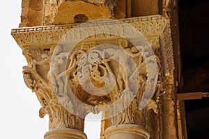 Cloister of the Benedictine monastery in the Cathedral of Monreale in Sicily. General view and details of the columns and capitals