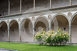 Cloister of Brunelleschi in the Basilica of Santa Croce in Florence photo