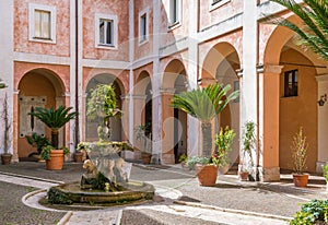 Cloister of the Church of the Saints Cosma e Damiano in Rome, Italy.