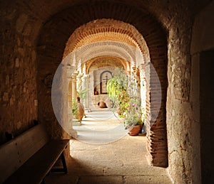 Cloister of the convent of El Palancar in Pedroso de Acim, province of Caceres, Spain photo