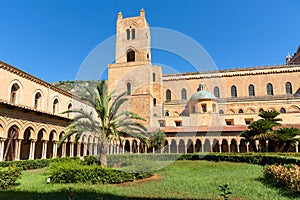 Cloister courtyard with tower at the Monreale Abbey