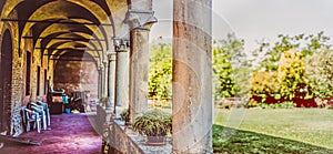 Cloister horizontal photography background panoramic garden arcade