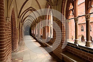 Cloister in the medieval Castle of the Teutonic Order in Malbork, Poland.