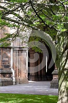 Cloisters on the Glasgow University campus in Scotland, built in Gothic Revival style, also known as The Undercroft.