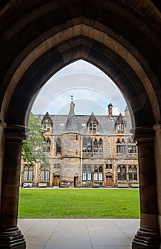 Cloisters on the Glasgow University campus in Scotland, built in Gothic Revival style, also known as The Undercroft.