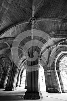 Cloisters on the Glasgow University campus in Scotland, built in Gothic Revival style, also known as The Undercroft.