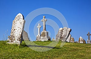 Clonmacnoise Cathedral  with the typical crosses and graves