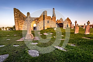 Clonmacnoise Monastery in Ireland countryside