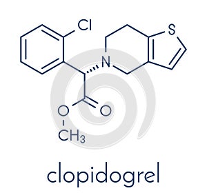 Clopidogrel antiplatelet agent molecule. Inhibits blood clotting Skeletal formula. photo