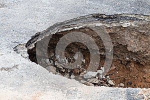 Close-deep hole under the asphalt.