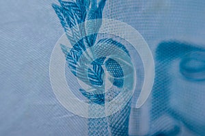 Close detail of Brazilian money, 100 real note