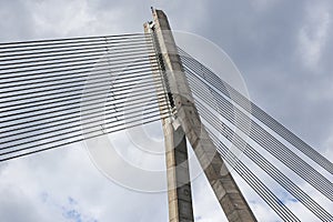 Close details of old large suspension bridge