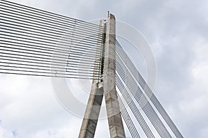 Close details of old large suspension bridge