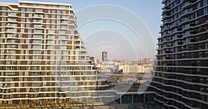 Close drone shot of Belgrade waterfront towers