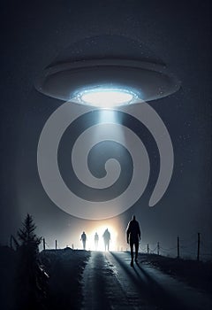 Close encounter of the third kind with a UFO flying saucer spaceship from outer space creating an alien abduction sighting