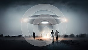 Close encounter of the third kind with a UFO flying saucer spaceship from outer space creating an alien abduction sighting