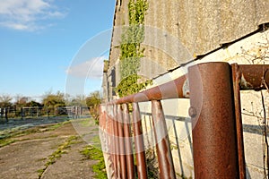 Close focus of an old dairy farm showing part of the cow shed.