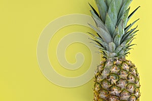 Pinapple on yellow background with a copy space on the left
