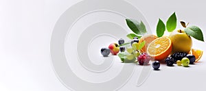 Close fruits over white background with copy space.