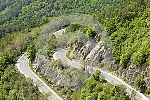 Close, high angle view of a part of the Beklemeto pass in the Balkan Mountains Stara Planina, connecting Northern and Southern