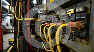Close inspection of the generators wiring system shows a complex network of cables and wires all neatly organized and