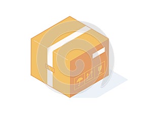 Close isometric cardboard box for delivery or storage.