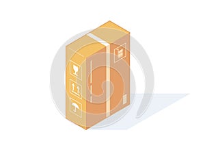 Close isometric cardboard box for delivery or storage.