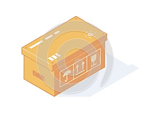 Close isometric cardboard box for delivery or storage goods.