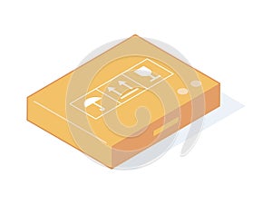 Close isometric cardboard box for delivery or storage goods.