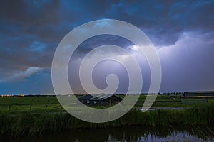 Close lighting strike in farmland