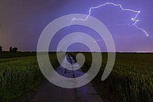 Close lighting strike in farmland